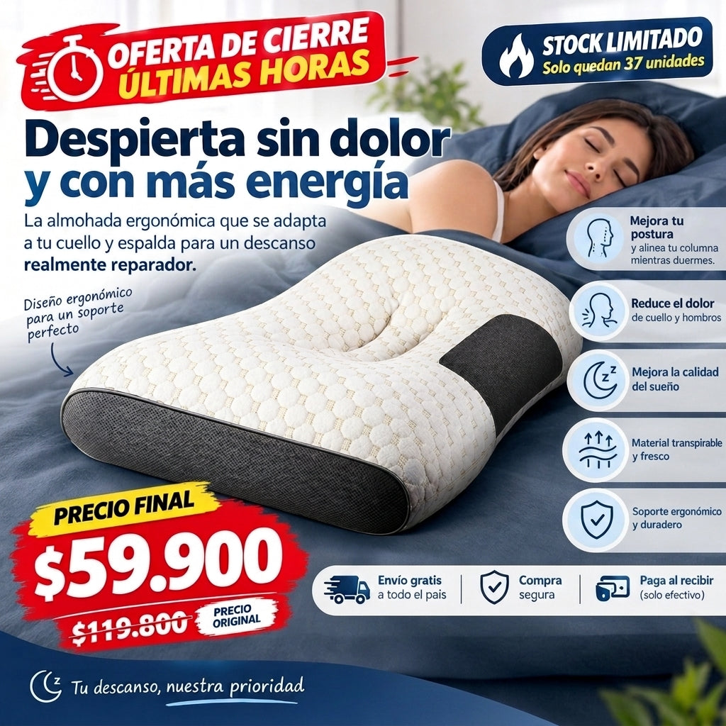 Almohada ortopédica cervical ergonómica con 50% De Descuento 🔥